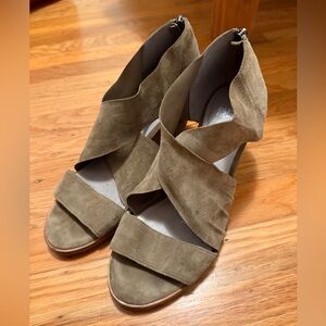 Eileen Fisher Olive Suede Heeled Sandals